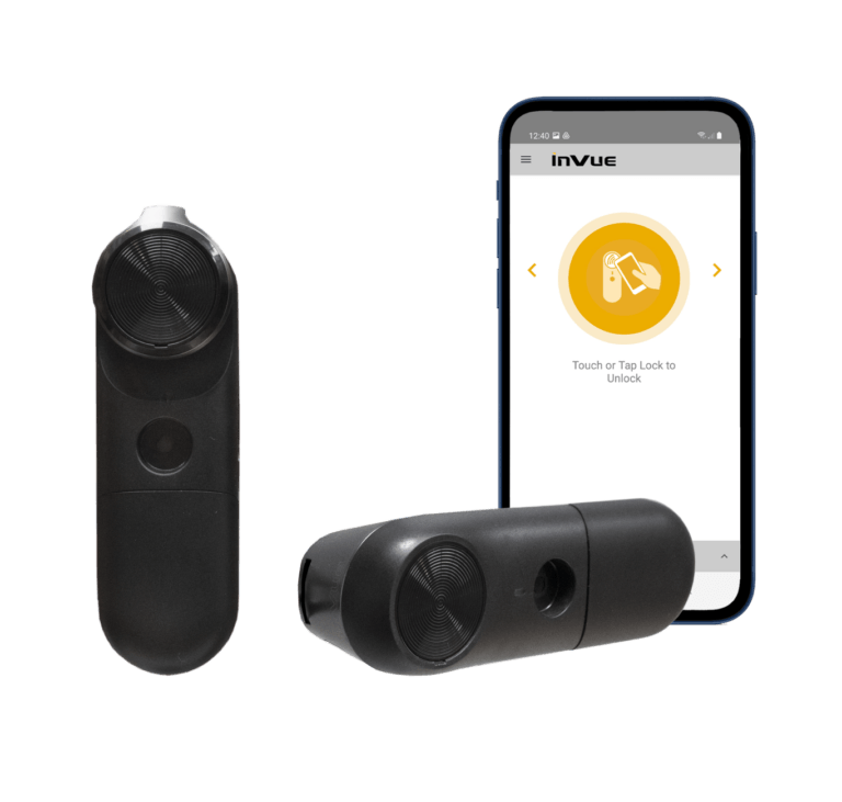 InVue LIVE Plunger Lock para puertas de cristal con marco metálico y puertas bypass de madera