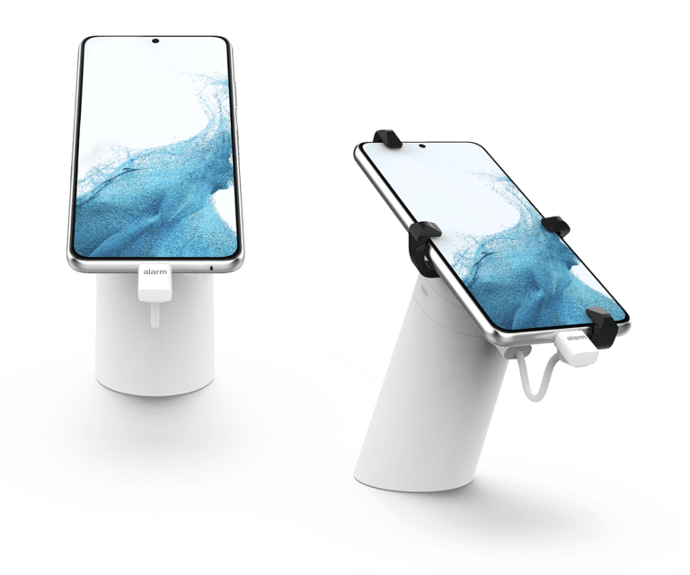 Dos OnePOD en blanco que muestran teléfonos