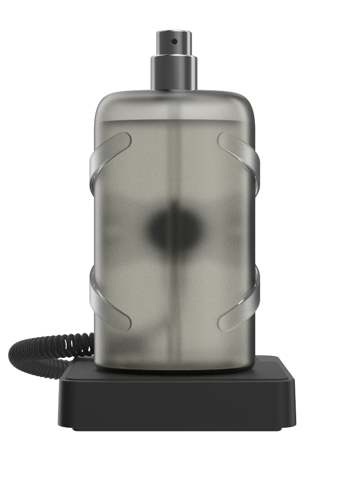 InVue Podium Fragrance solution vista frontal en negro