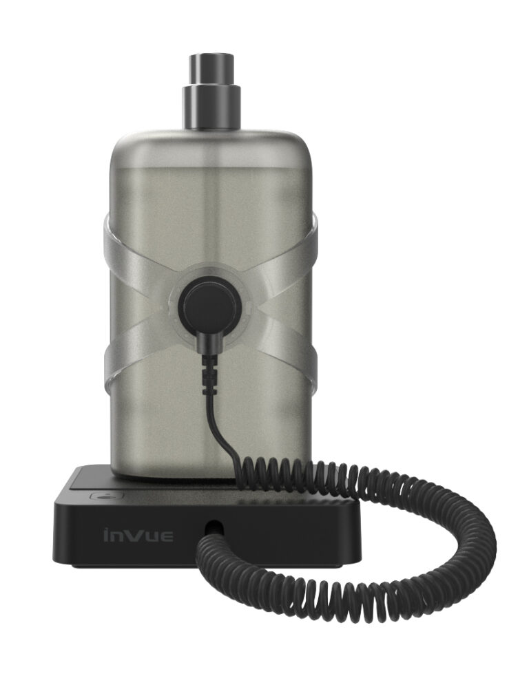 InVue Podium Fragrance solution vista trasera en negro